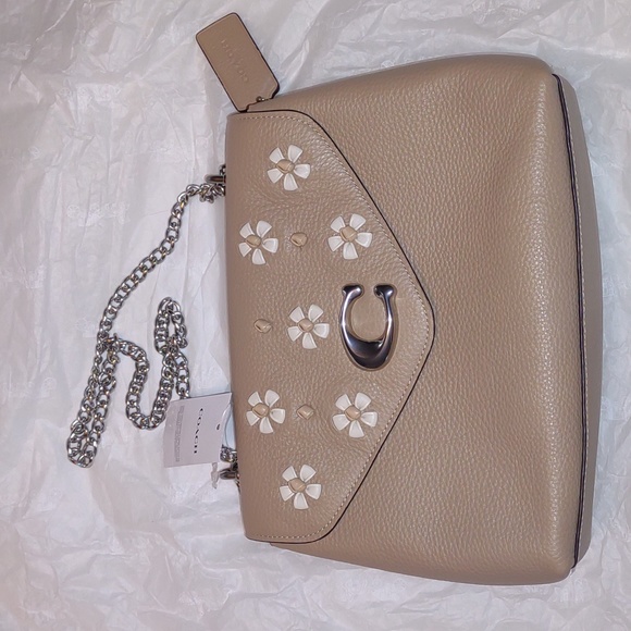 COACH Tammie Shoulder Bag with Floral Whipstitch in Taupe/Silver - Picture 10 of 12